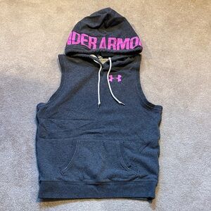 Under Armour Charcoal Sleeveless Hoodie with Pink Accents